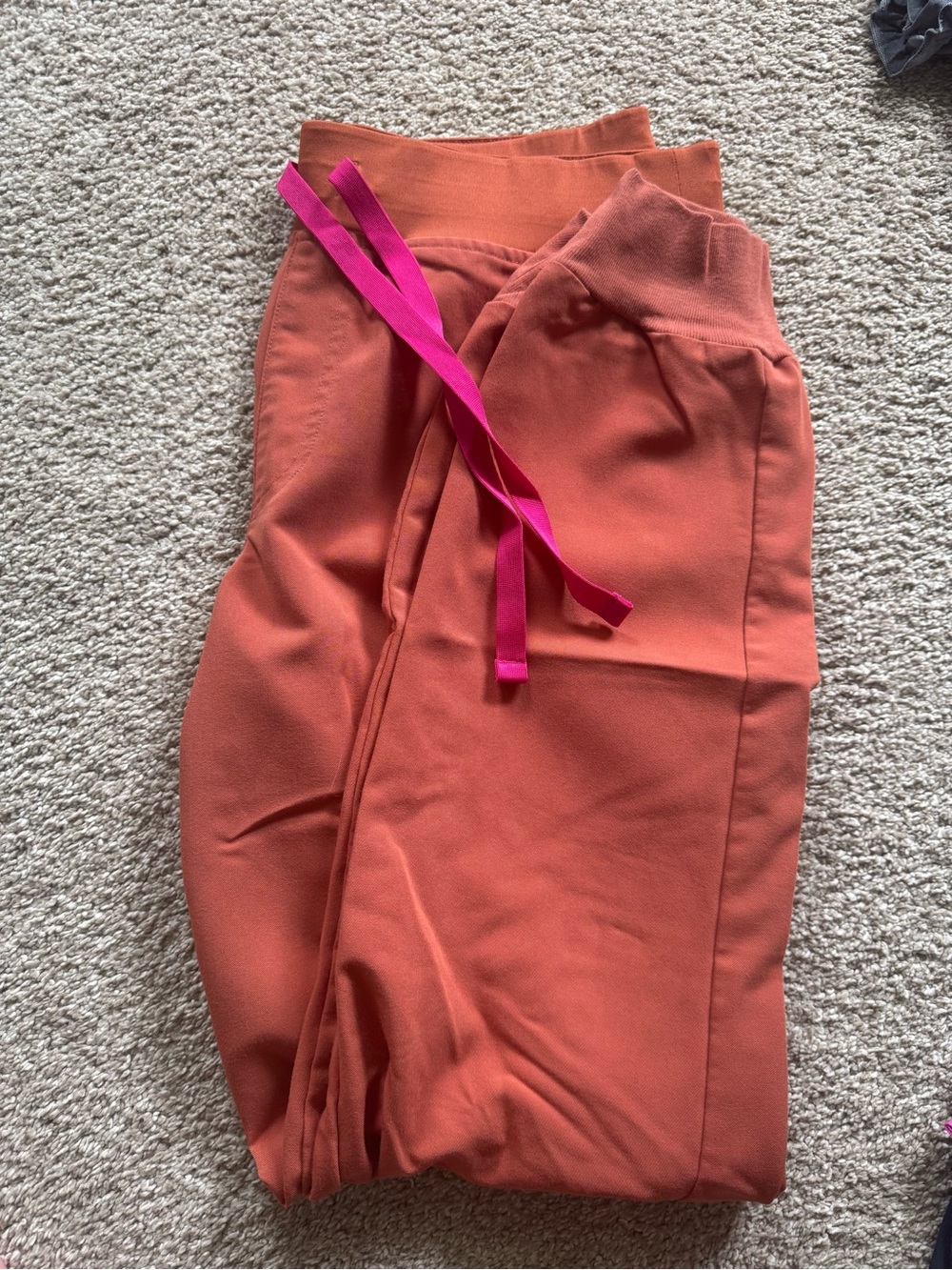 Figs Women's Track Pants in Rust with Pink Drawstring